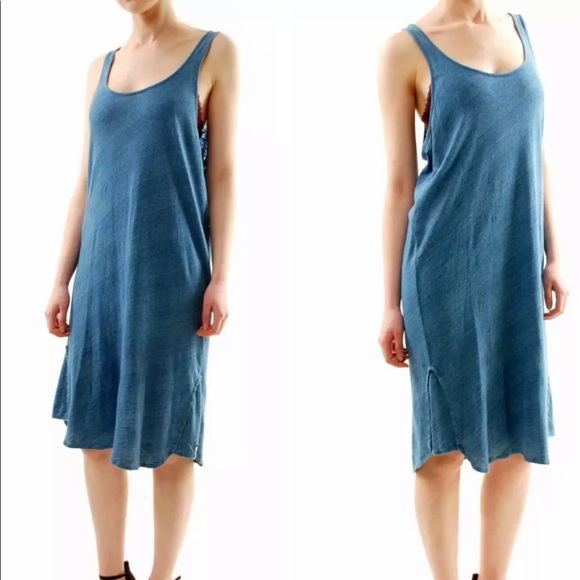 One X Oneteaspoon Blue Cotton Drifter Throwover Sleeveless Tank Midi Dress - Picture 2 of 10